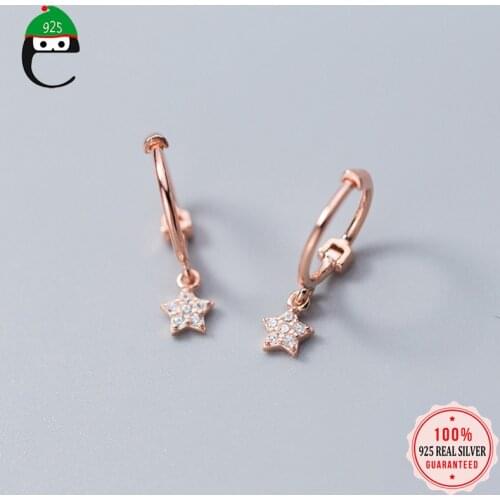 ElfoPlataSi Womens Fashion 100% 925 Solid Sterling Silver Star CZ Charm Stud Earrings For Women Sterling-silver-jewelry XY1234
