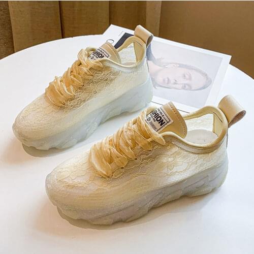 2021 summer new I fashion womens shoes versatile thick soled increased non slip lace mesh fashion womens shoes