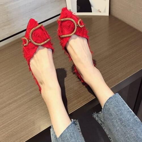 Spring Autumn models ladies flat shoes 2020 fashion new metal comfortable wild sexy elegant shopping dating women shoes 11B-40