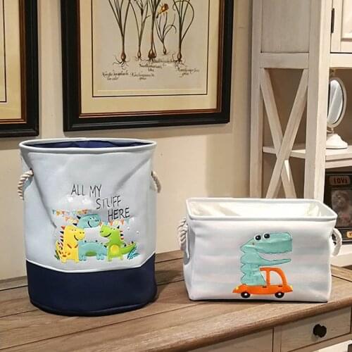 1Pcs Canvas Multifunction Cartoon Dinosaur Print Waterproof Dirty Laundry Basket Sundries Storage Barrels Large Capacity