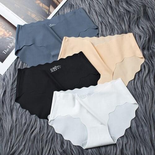 3 Piece/Lot Womens Mid-Waist Ice Silk Underwear Soft Cotton Crotch Japanese Style Seamless One Piece Sexy Briefs