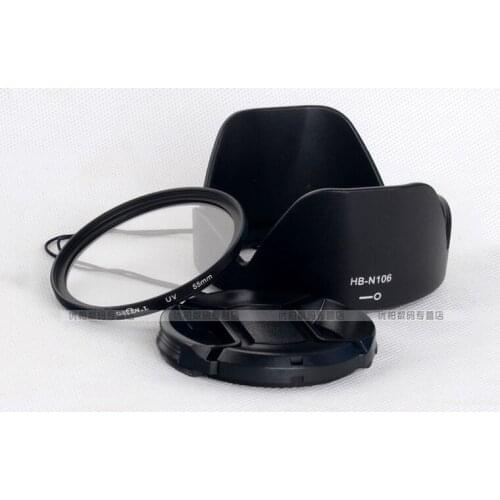 3 in 1 HB-N106 lens hood +UV filter + Lens cap cover for For d3300 d5300 d5500 AF-P18-55mm