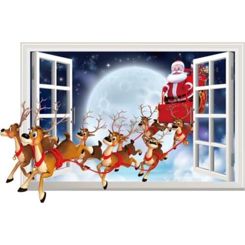 3D PVC Christmas Decorations For Home Glass Wall Stickers Home Decor Living Room Window Decal Wall Stickers Can Be Removed Gift