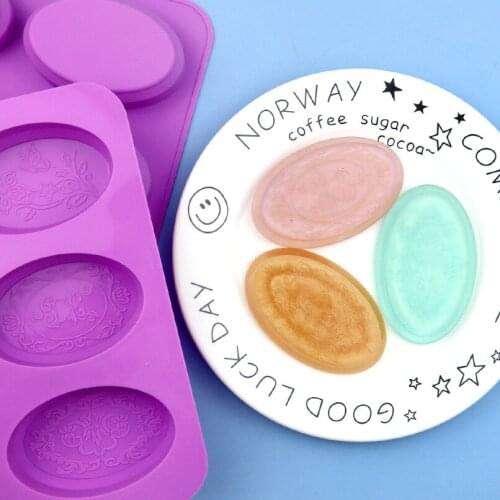 6 holes Traditional pattern Oval Cake mold Creative handmade soap mold Jelly Pudding Dessert Silicone Mold