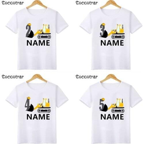 Excavator 1 2 3 4 5 6 7 8 9 Years Birthday Cartoon Car Boys T-shirt Customize Name T shirt Baby Girls Tops Kids Clothes,HKP2468