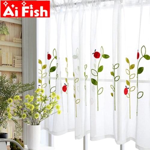 Bay Window Kids Study Flax Half Curtain Fabrics Embroidered Red Ladybug Curtains For Door Window Partition Kitchen Drape WP121#5