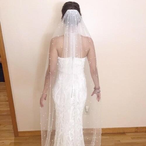 New 2 Meters Long Pearls Wedding Veil with Comb One Layer Bridal Veil with Pearls Wedding Accessories voile mariage
