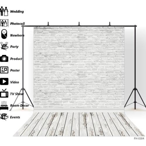 White Brick Wall Wooden Floor Photography Backdrop Photo Studio Background For Pet Party Baby Shower Newborn Children Photoshoot