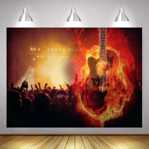 Crazy Concert Notes Burning Guitar Backdrop Carnival Festival Party Venue Decoration Studio Photography Background Cloth
