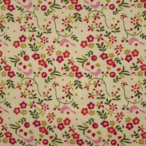 1 yard Cotton Linen Fabric for sewing pathwork, bedding, handmaking - BBird And Flora (cream) (width=140cm)