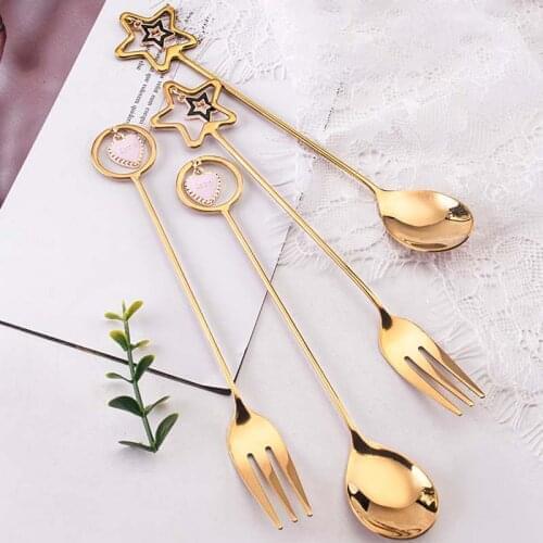 Coffee Spoon Fork Gold Tableware Tea Dessert Mixing Spoon Gift Christmas Decoration Party Table Ornament ice cream Fork Star New
