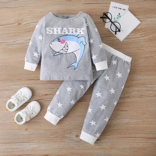 Childrens Baby Boy Outfit Sets Clothing Sets Suit Shark Print Long Sleeved Top + Star Print Trousers Two Piece Set Ins