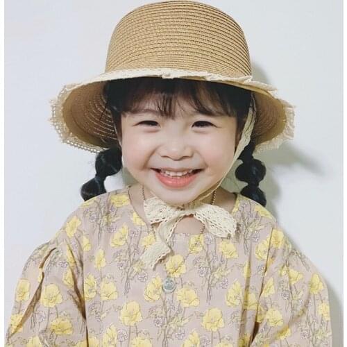 Summer Baby Sun Hats Lace Ribbon Straw Hat Visor Cap Children UV Protection Hat Princess Garden Kids Boy Girl Baby 2-5 Years Old