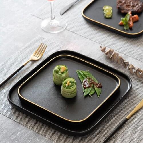 Frosted black ceramic square plate net red western restaurant steak plate Nordic characteristic ceramic tableware dinner plates