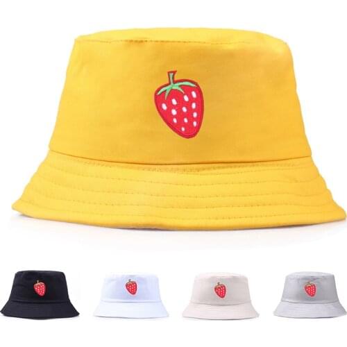 Soft Basin Cap Strawberry Embroidered Fisherman Hat Summer Sun Visor Casual Hat Hiking -OPK