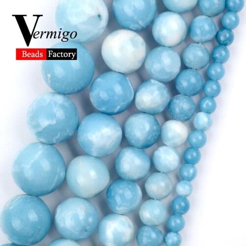 Natural Gemstones Beads 6/8/10/12mm Chinese Larimar Stone Round Beads for Jewelry Making Diy Handmade Jewellery Accessories 15"