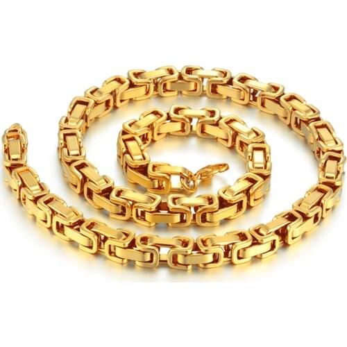 Neck heavy gold chain for men thick long necklaces male gold color hiphop stainless steel Byzantine chain necklace 2019 collars