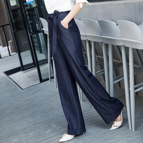 2018 New Womens Spring Casual Jeans Female Thin Tencel Loose Jeans For Summer Straight Jeans wide leg pants trousers