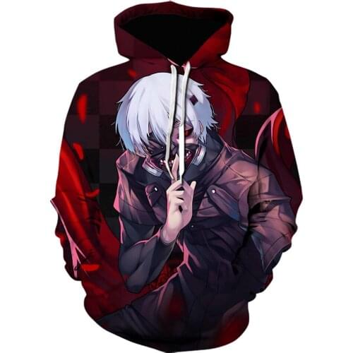 New Hot Sale Tokyo Ghoul 3D Print Hoodies Ken Kaneki Of White Hooded hoodie Japan Anime Sweatshirts Cool Tops plus size Jacket