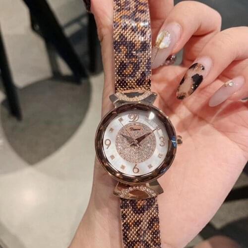 New Designer Brand Sexy Leopard Watches for Women Summer Dress Milanese Bracelet Watches Crystals Quartz Wrist watch Mesh Montre