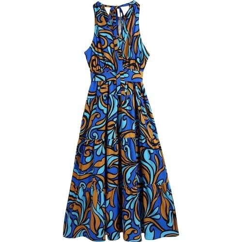 New Chic Printing Long Holiday Womens Dress 2021 Summer Harajuku Western Style Female Dress