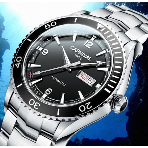 New Carnival Men Automatic Watch Miyota movement 21 Jewels Date Day Sapphire Luxury Mechanical Watch Luxury Gift