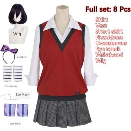 New Anime Ikishima Midari Cosplay Costume Kakegurui Compulsive Gambler Wigs Accessories JK Uniform Schoolgirl Anime School Suit