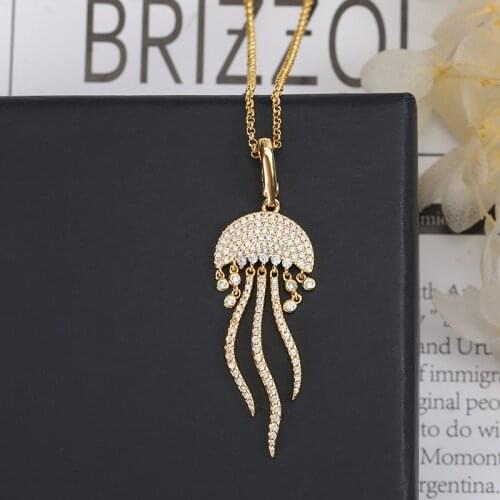 New Micro Crystal Jellyfish Luxury Clavicle Chain Necklace Ocean Tropical Design Tassel Gold Color Woman Necklace Zk30
