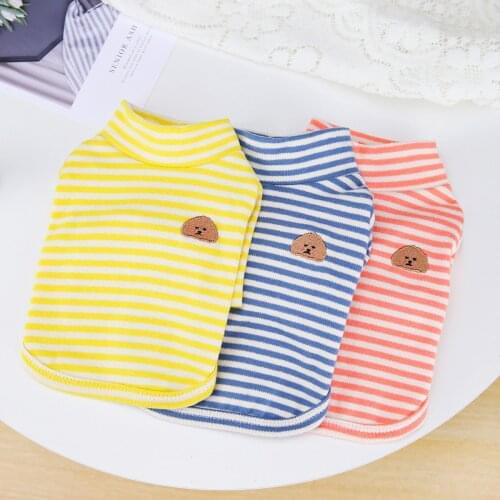 Dog clothes spring and summer schnauzer teddy dog small dog 21 high collar striped bottoming shirt pet clothes