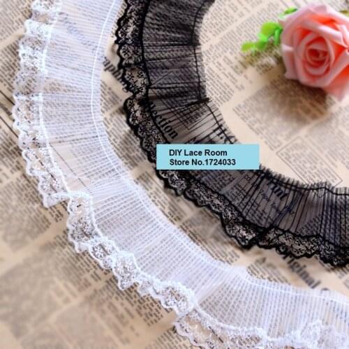 Wholesale! 7cm 4meters(after stretched) White/Black Ruffled Lace Trimming/ Elastic Ruffles Lace Fabric Garment Accessory Z746