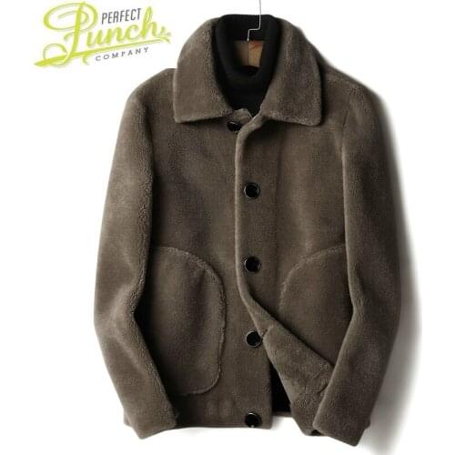 Autumn Winter Men Wool Real Sheep Fur Coat Double-side Wear Warm Jacket Mens Fashion Jackets L18-4701 YY460