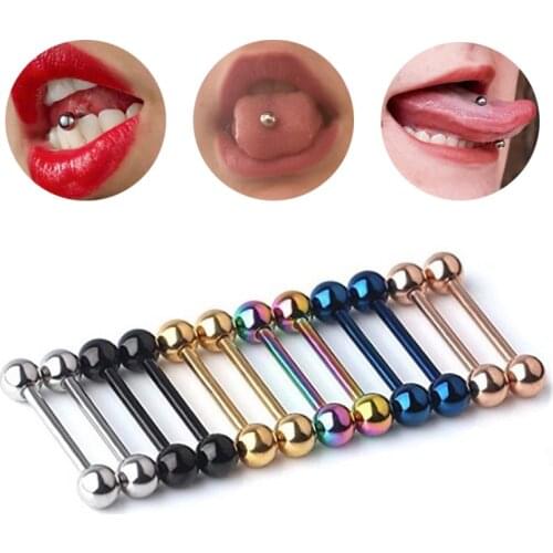 10pcs Tongue Piercing Nipple Ring Bar Industrial Barbell Stainless Steel Long Ear Stud Tragus Cartilage Helix Body Jewelry 14G