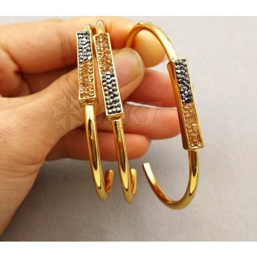 RB021 Fashion Pure Gold Clor Bangle Women Simple Charming Bangle With Rectangle Shape Rhinestone Pave Bangle