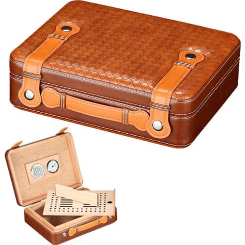 Luxury Gift Portable Cigar Humidor Cedar Wood Suitcase Style Travel Cigar Case W/ Hygrometer Humidifier Humidor Cigar Box