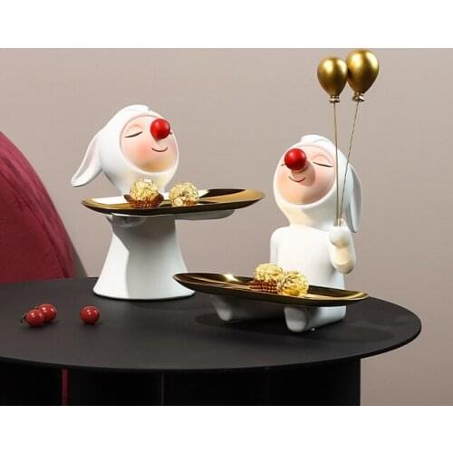 Modern Resin Rabbit Doll Storage Tray Ornaments Home Livingroom Desktop Figurines Decoration Coffee Table Store Sculpture Crafts