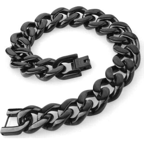 Tisnium 15mm Jewelry Men Bracelet Cuban links & chains Stainless Steel Bracelet for Bangle Male Accessory Wholesale Hot Sale