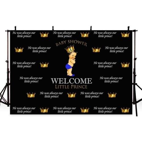 Vinyl Backdrop for Photography Black 7x5 Gold Crown Baby Shower Personalized Text Photgraphic Background for Photo Studio Props