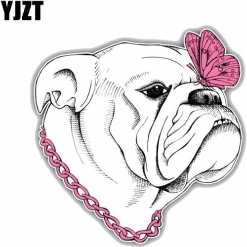 YJZT 12.7*13.2CM Bulldog Dog Girl Car Bumper Window Decoration Car Sticker C1-4226