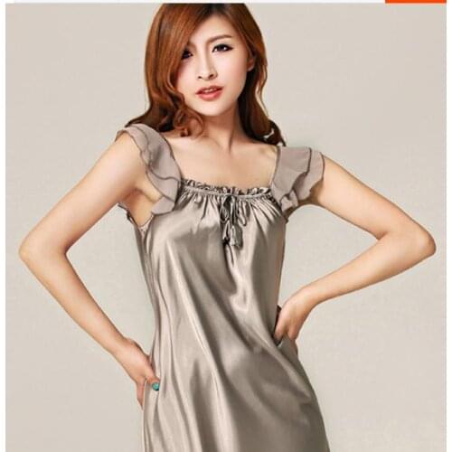 The New Silk Sling Female Silk Nightgown Siamese Ruffle Sexy Slim Silk Pajamas Home Furnishing Summer Clothes