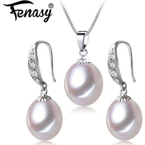 FENASY 925 Sterling Silver Jewelry Sets Natural Pearl Earrings For Women New Drop Earrings Fashion Pendant Chain Necklaces