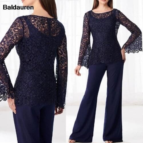 Navy Blue Lace Mother of The Bride Pant Suit Plus Size Chiffon Formal Evening Gowns for Women Vestidos De Madrina