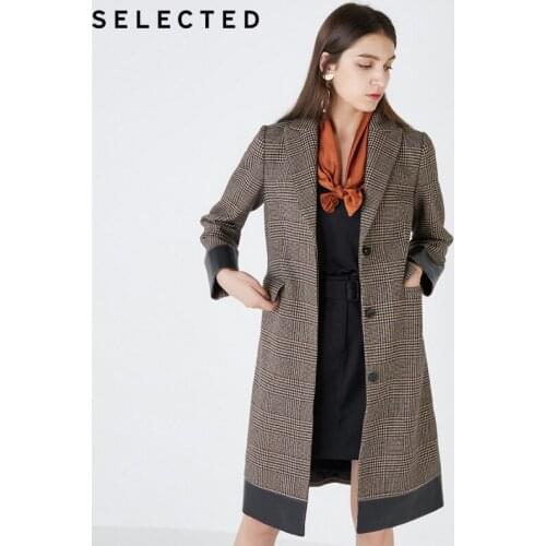 SELECTED Womens Wool-blended Check Outwear Plaid Commuter Wool Coat |419427509