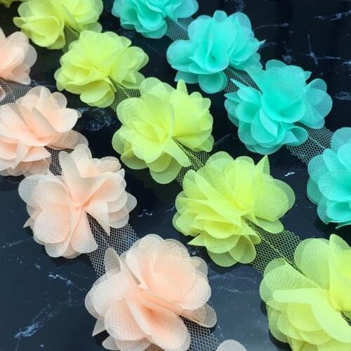 1 Yard Cute Chiffon 3D Lace Flowers 6 Petals Flower For Handmade Children Headwear Diy Hair Accessories Home Decor