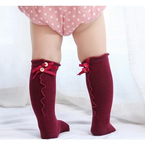 3 Pair Random Color Baby Socks Knee High Toddler Cotton Tube Girls Bowtie Children Leg Warms Infant Bow Wood Ear Socks