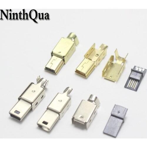 5set Mini USB 5PIN Welding Type Male Plug Gold Plated Connectors 4P USB Tail Socket 3 in 1 DIY for old Phone