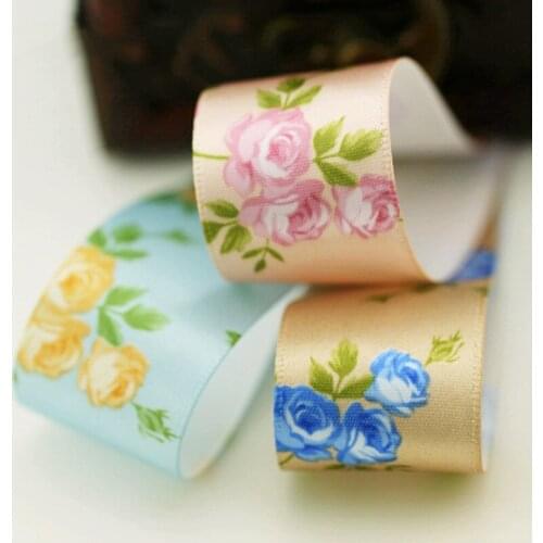 5meter/lot 25mm ribbon printed rose hair accessory bow material diy handmade webbing grosgrain ribbon T-017