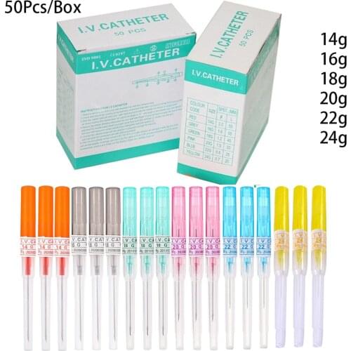 50pcs Disposable Professional I.V. Catheter Cannula Piercing Sterile Needles 14G 16G 18G 20G 22G Supply Ear Nose Nombril Mamlon