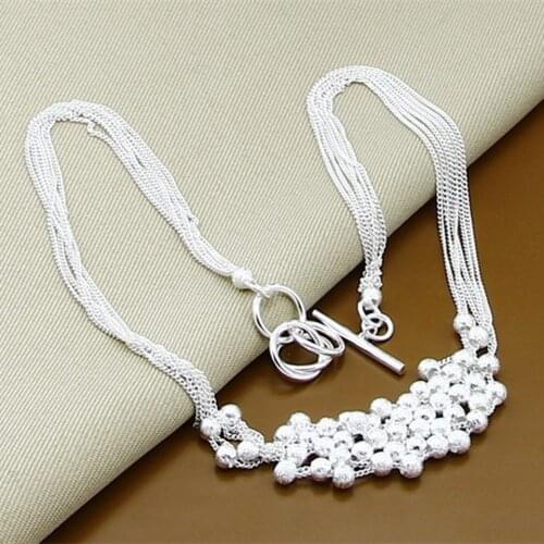 925 Sterling Silver Frosted Grape Beads Multi-Chain Necklace For Women Fashion Wedding Engagement Party Charm Jewelry Gifts