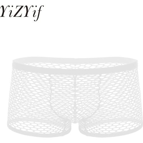 Men Fishnet See Through Boxers Underwear Hollow Out Breathable Trunk Transparent Shorts Masculina Gay Underpants Bikini Low Rise