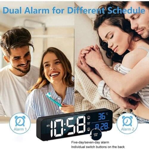 Alarm Clocks, Large LED Digital Alarm Clock with Temperature, Snooze, Weekday, USB Charging for Bedroom,Office, Travel